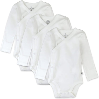 HonestBaby unisex-baby 3-pack Long Sleeve Side-snap Kimono Bodysuits Organic Cotton for Infant Baby Boys, Girls, Unisex