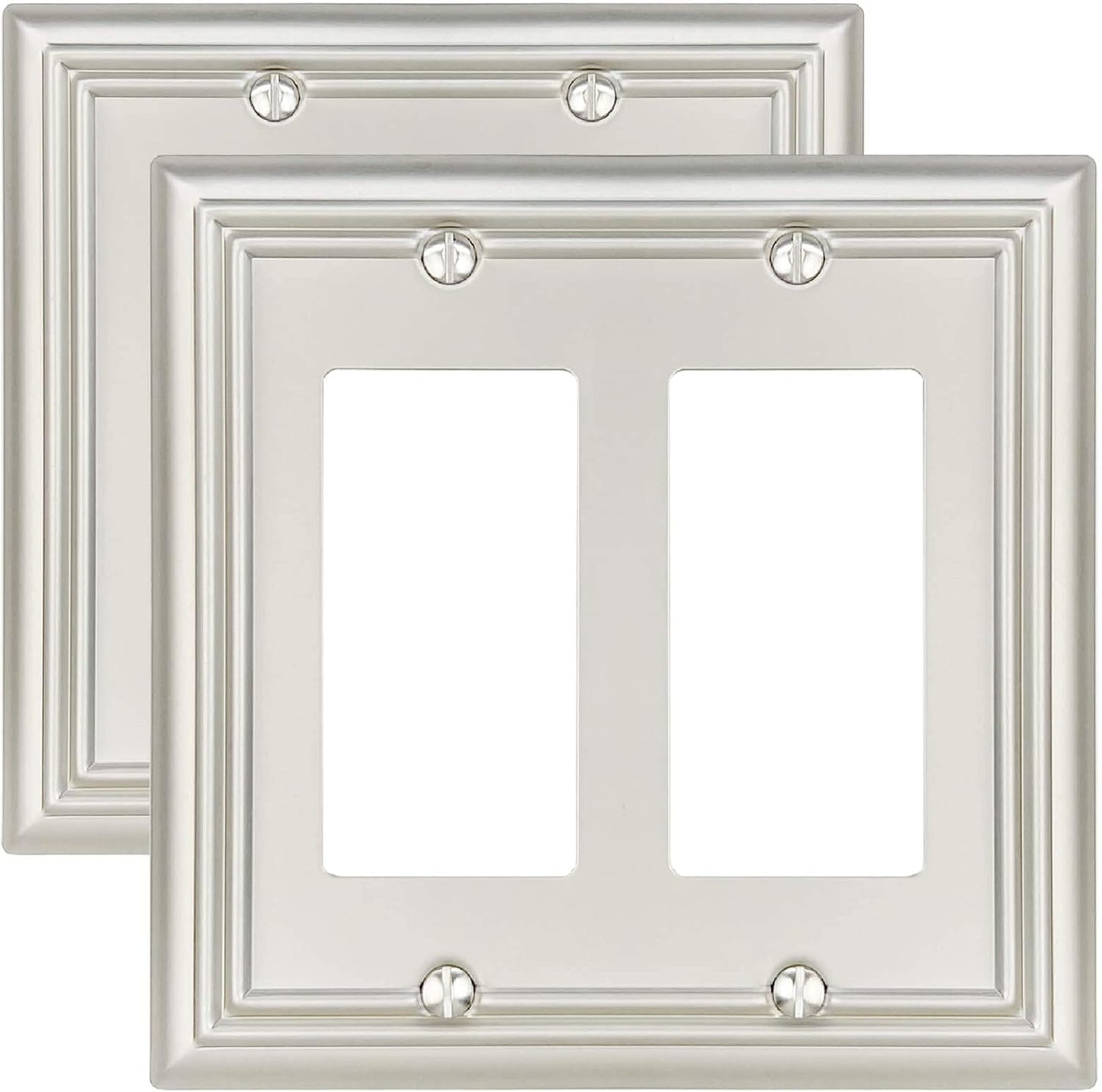 2-Pack Double Decorator Outlet Covers, Satin Nickel Wall Plates for Dimmer Switch, GFCI Outlet and Receptacal, Durable Metal, Midsize