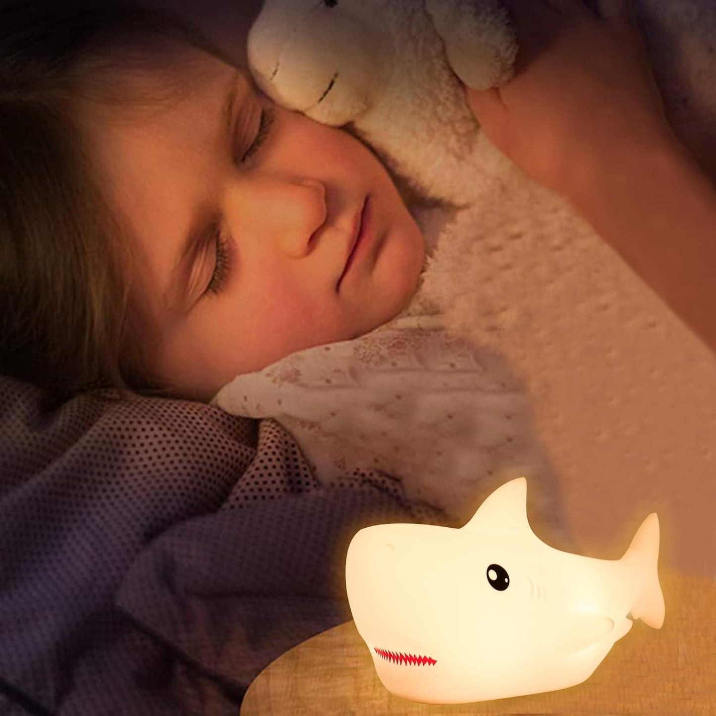 ZKLiLi Shark Night Light for Kid,Rechargeable Cute Squishy Lamp for Boys Girls Christmas Gifts Night Lights Kids Teens Toddler Baby Nursery Touch Room Decor Gift Toys