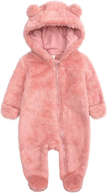 Newborn Baby Snowsuit Fleece Lined Onesie Outfits Warm Hooded Romper for Infant