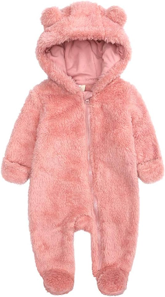 Newborn Baby Snowsuit Fleece Lined Onesie Outfits Warm Hooded Romper for Infant