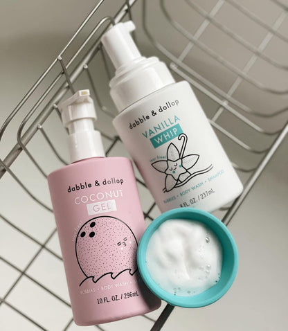 Dabble & Dollop Coconut + Vanilla Body Wash & Shampoo – 3-in-1 Natural Bubble Bath for Kids, Made