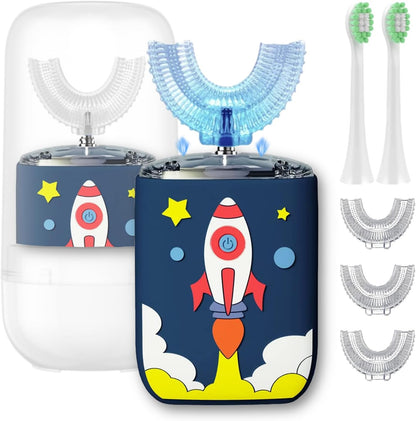 Kids U Shaped Electric Toothbrush Ultrasonic Automatic Brush with 5 Brush Head Rinse Cup 6 Clean