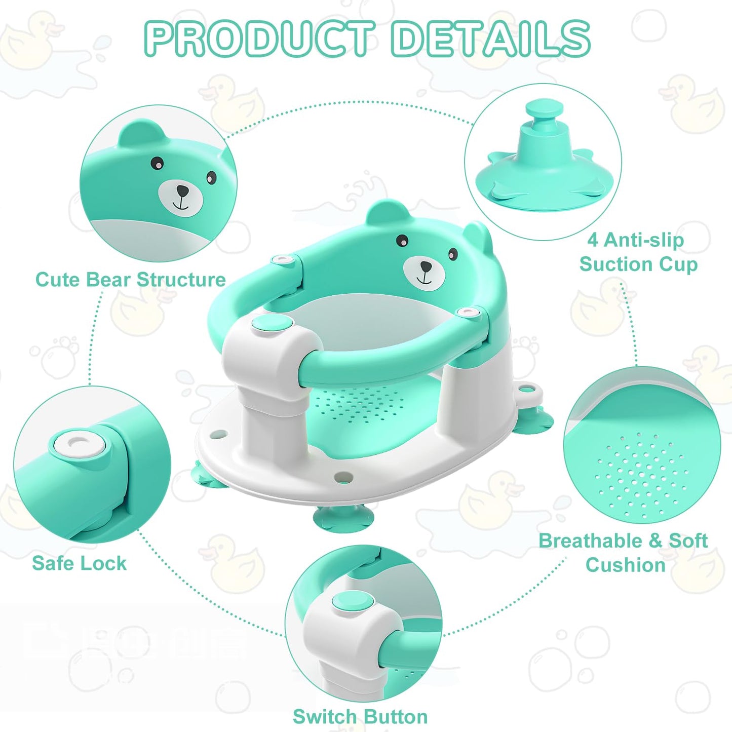 Baby Bath Seat for Babies 6 Months & up, Non-Slip Toddler Bath Seats for Babies Sitting Up, Safe