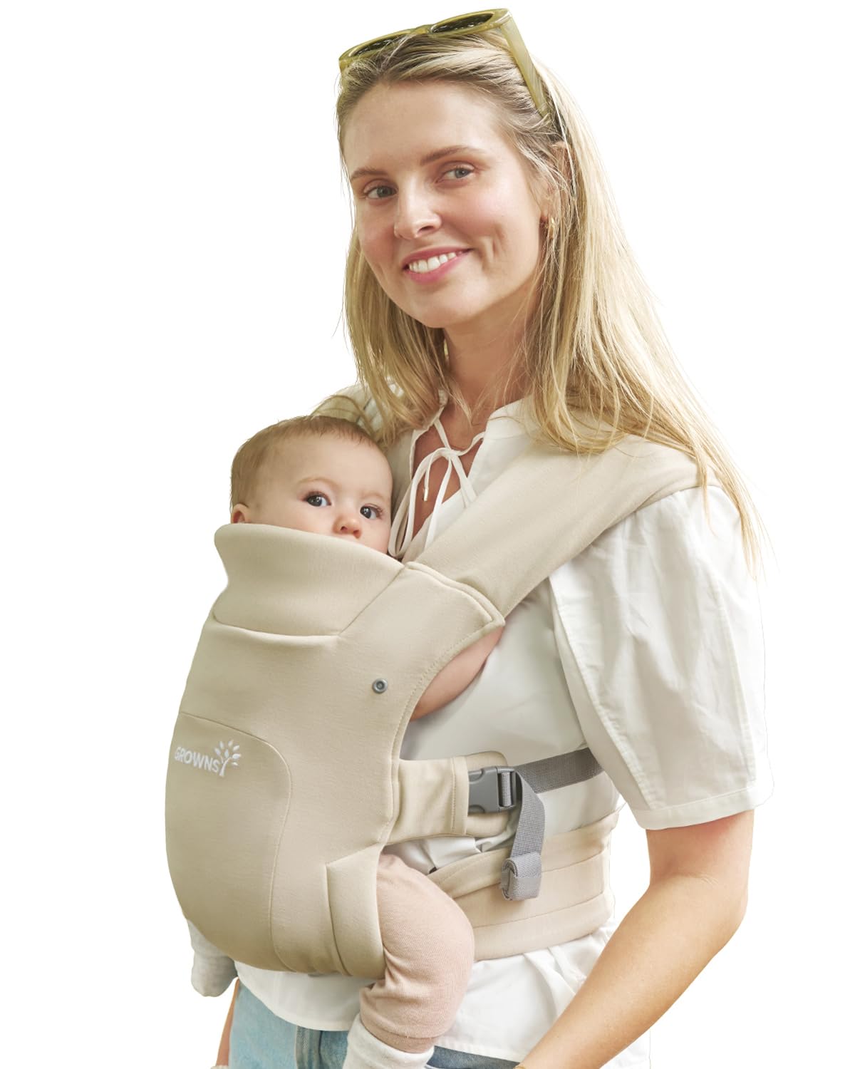 GROWNSY Baby Carrier, Wrap Carrier, Ergonomic with Head Support, Cream