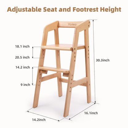 Wooden High Chair for Toddlers, Adjustable Feeding Chair with Removable Cushion for Child, High