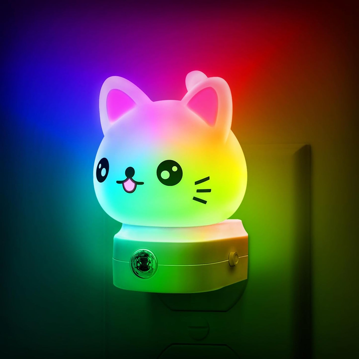 Cat Night Lights Plug Into Wall, Cute Night Light for Kids, 8-Color RGB LED Night Light with Dusk to Dawn Sensor, Nightlight for Kids Room, Bathroom, Bedroom Décor, Children Gift