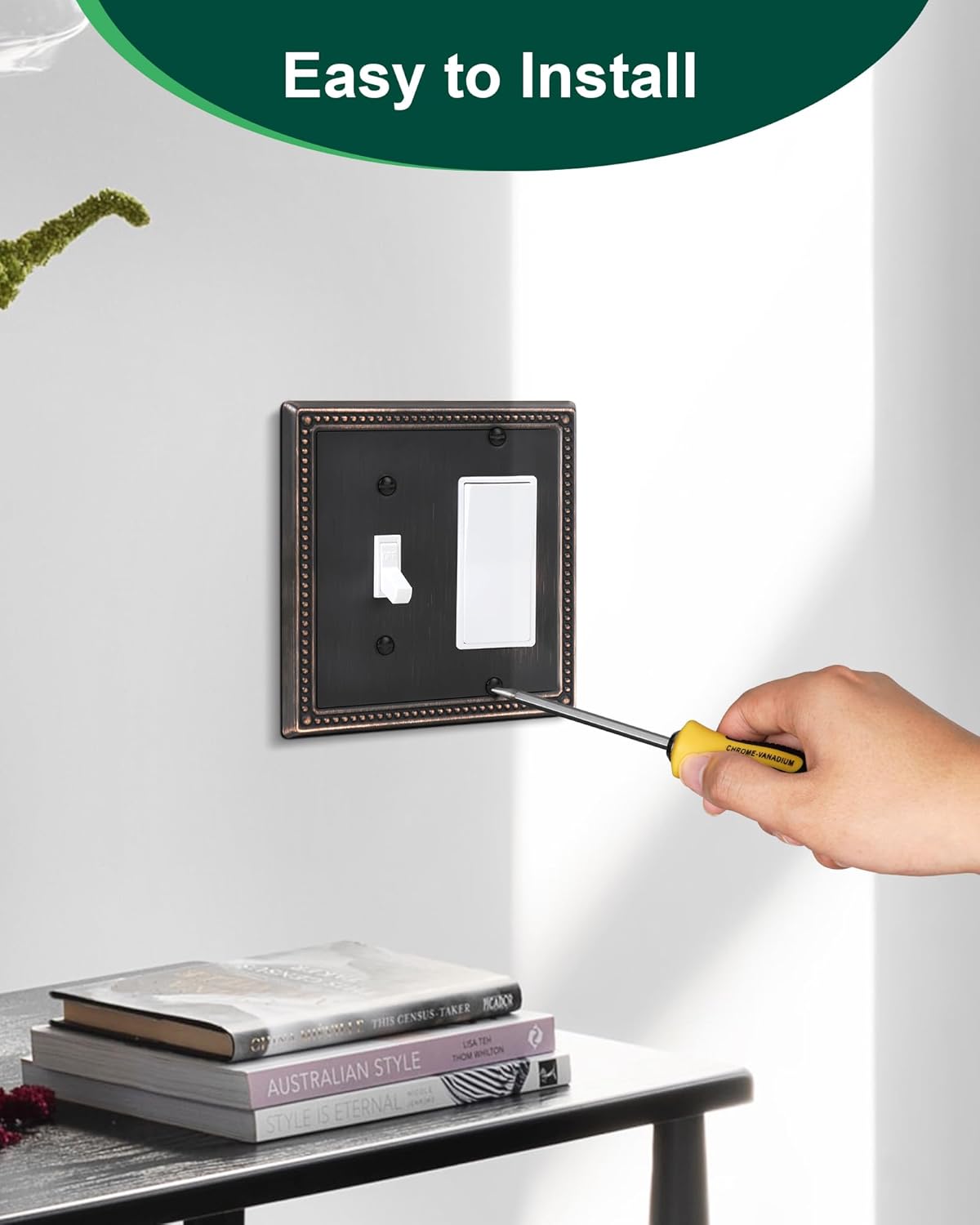 2-Pack Combo Toggle/Decorator Light Switch Cover Plate, Pearls Decorative Electrical Outlet Covers, Metal Wall Switch Plates and Outlet Covers, Aged Bronze