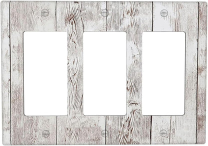 Light Switch Covers Rustic Vintage White Wood Grain 3 Gang Rocker Electrical GFCI Decorative Triple Outlet Wall Plate Cover Switchplate for Farmhouse Home Decor