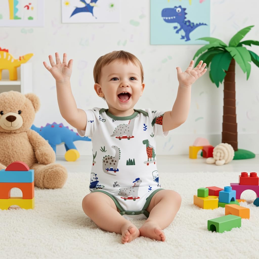 PATPAT Baby Bodysuits Supersoft Bamboo Viscose - Short Sleeve Boys and Girls - Newborn Infant Unisex Clothes Pack