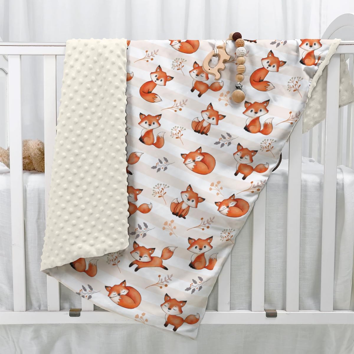 SANDJEST Fox Kid Blankets for Girl Boy - 30 x 40 Minky Blanket with Double Layer Dotted Backing