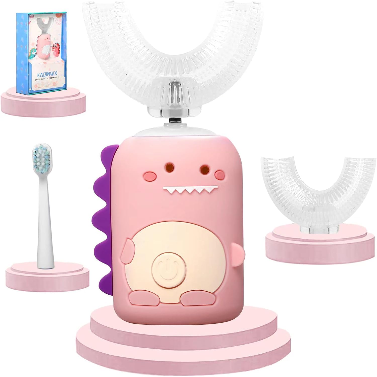 Kids U Shaped Electric Toothbrush for Age 2-12, Rechargeable Toddler Toothbrush with Smart Timer &