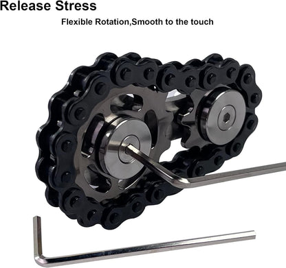 Chain Gear Fidget Spinner, Metal Sprocket Chain Fidget Toy, Stress Anxiety Relief Fidget Toy, Bike Chain Gears Novelty Toy,Metal EDC for Anxiety Relieve Boredom ADHD Autism (Black)