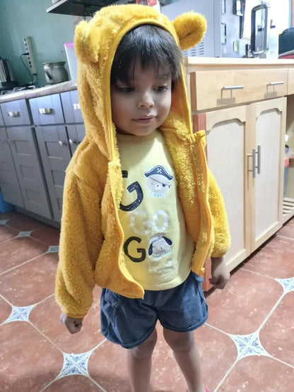 AIWUHE Toddler Boys Girls Hooded Jacket Fleece Hoodie Winter Warm Solid Color Teddy Coat Zip-up Bear Ear Sweater Fall Clothes
