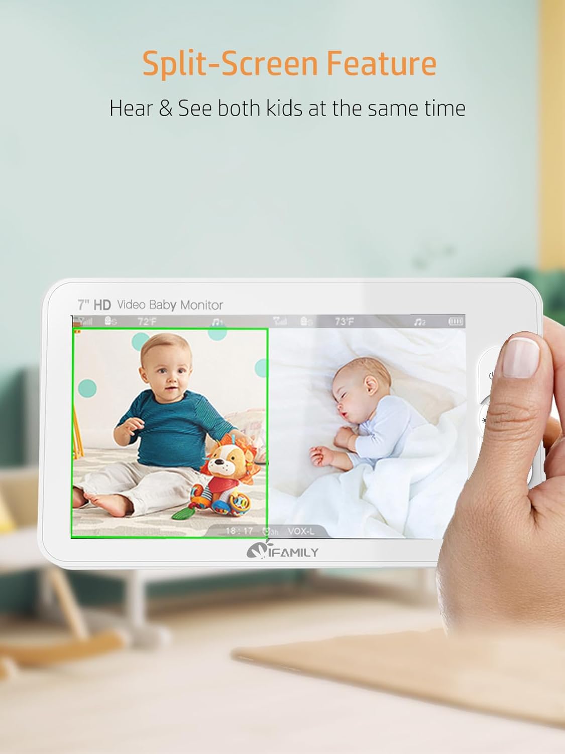 iFamily 7" Large Split Baby Monitor with 2 HD Cameras and Audio, 1080P HD Video Baby Monitor No