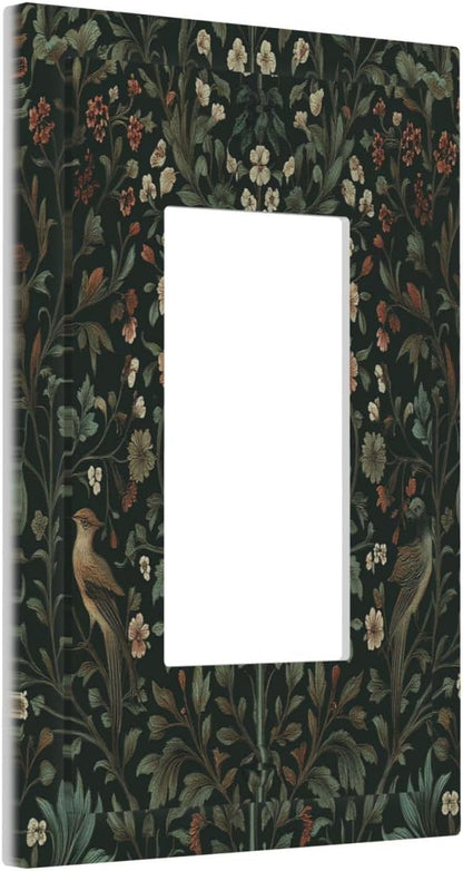 Decorative Outlet Covers Vintage Morris Colorful Flower Green Leaf 1 Gang Single Rocker Light Switch Cover Plate Wall Plates Gfci Faceplate For Bed Room Living Room Decor
