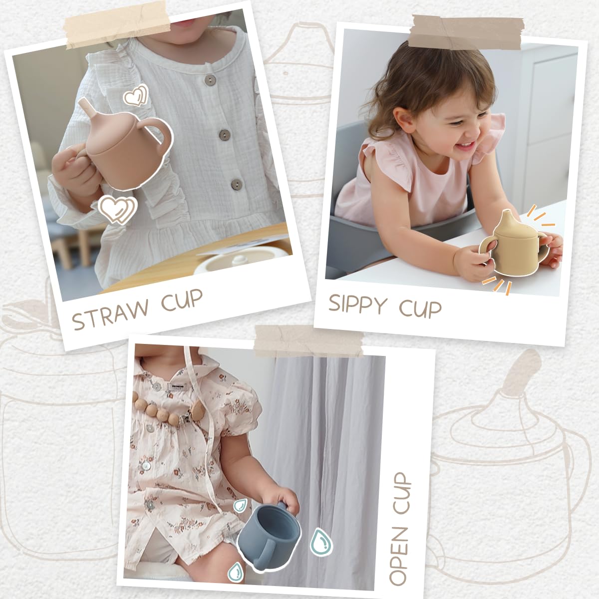 Moonkie Silicone Baby Sippy Cups | 3 Stages Training Cup Straw Cup for Infants Toddlers and Kid | 4 oz 1Pack