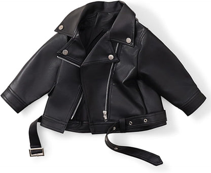 Baby Girl Autumn PU Faux Leather Jacket Kid Boy Motorcycle Oblique Zipper Coat