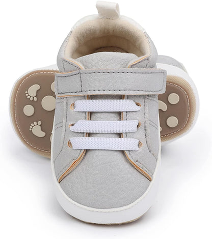 SOFMUO Baby Boys Girls High Top Ankle PU Leather Sneakers Soft Rubber Sole Infant Moccasins Newborn Oxford Loafers Anti-Slip Toddler Wedding Uniform Dress Shoes