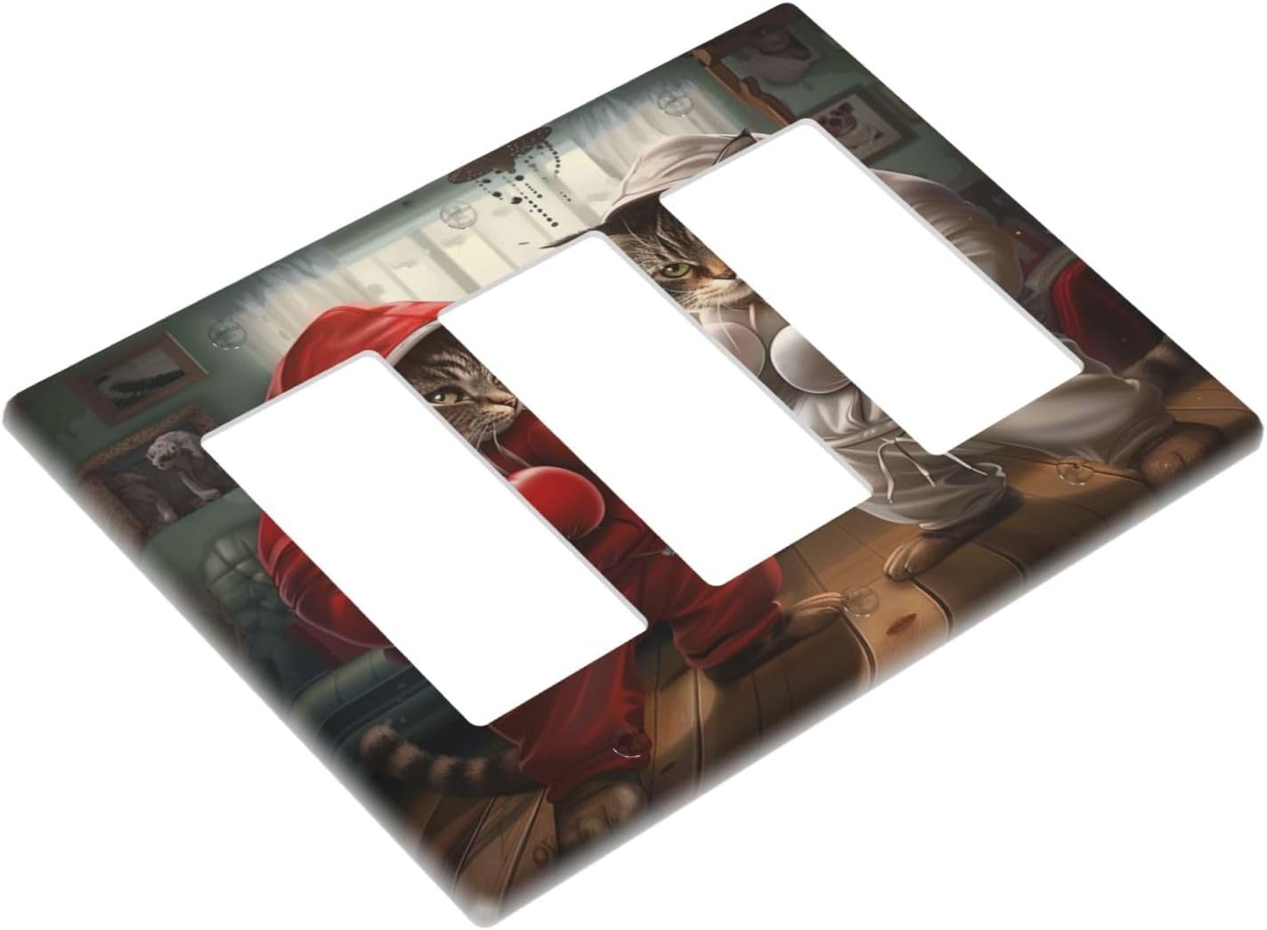 Decorative Outlet Covers Funny Red Boxing Cats White Tomcat 3 Gang Wall Plate Triple Rocker Light Switch Cover Plate Jumbo Electrical GFCI Faceplate for Bedroom Home Decor