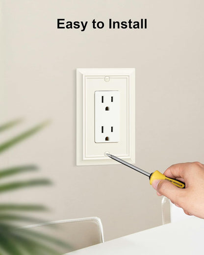 4-Pack Decorator Wall Plate Cover, Light Almond Decorative Switch Plates and Outlet Covers, Durable Natural Bamboo Fiber Wall Plates for Electrical Outlets, Receptacle, GFCI Outlet, Dimmer Switch