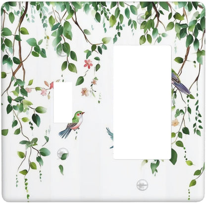 Outlet Covers Green Leaves Bird Eucalyptus Sage Plant 1 Toggle 1 Rocker Combination Decorative Wall Plate Electrical Switch Plates Light Switch Cover Plate For Bed Room Living Room Decor