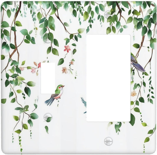 Outlet Covers Green Leaves Bird Eucalyptus Sage Plant 1 Toggle 1 Rocker Combination Decorative Wall
