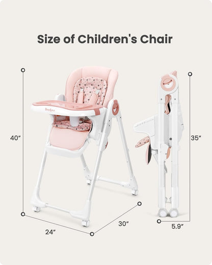 Foldable High Chair with Soft Cushion, High Chairs for Babies and Toddlers, Height Adjustable