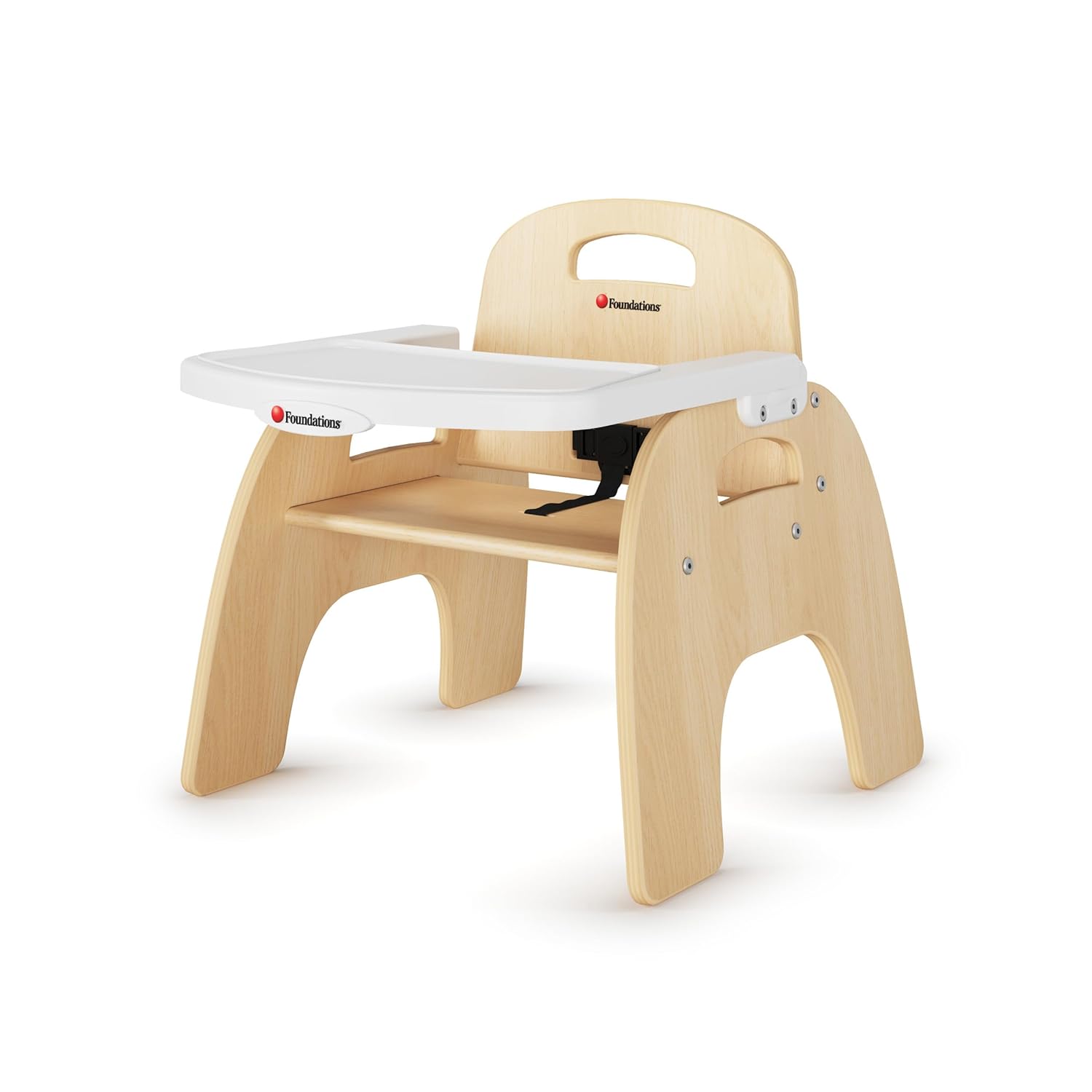 Foundations Easy Serve 9" Wood Feeding Chair for Toddlers, Adjustable Harness, Removable Dishwasher