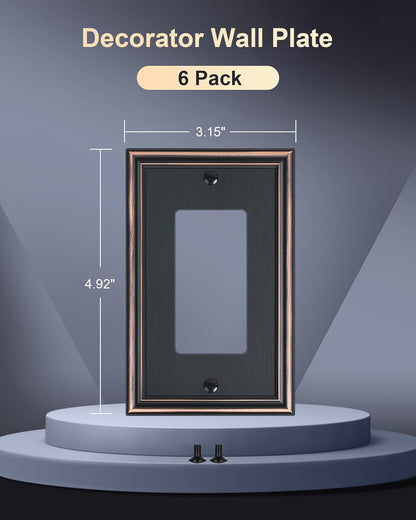 6-Pack Decorator Outlet Cover Plate, Aged Bronze Decorative Switch Plates and Outlet Covers