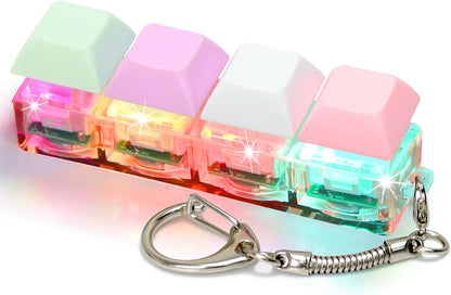 Keyboard Fidget Toys for Adults Keyboard Clicker with LED Light Keychain Fidget Sensory Fun Toys for Anxiety Decompression (Macaroon2, 4 in 1)