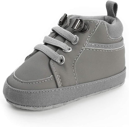 SOFMUO Baby Boys Girls High Top Ankle PU Leather Sneakers Soft Rubber Sole Infant Moccasins Newborn Oxford Loafers Anti-Slip Toddler Wedding Uniform Dress Shoes
