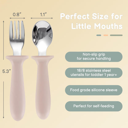 Eascrozn 2 Pack Silicone Baby Plates with Suction, Forks and Spoons Set