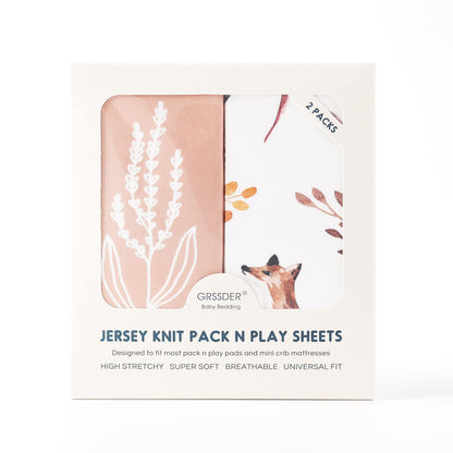 GRSSDER Stretchy Ultra Soft Jersey Knit Fitted Pack n Play Sheets Set 2 Pack, Fit Portable/Mini