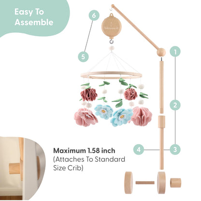 The Peanutshell Crib Mobile for Girls - Wooden Musical Baby Crib Mobile with 12 Lullabies