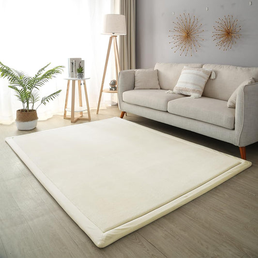 Loartee Coral Velvet Crawling Rugs (4'11"x4'11", Beige) for Toddler Children Play Area Rugs Yoga Mat Exercise Pads Carpet