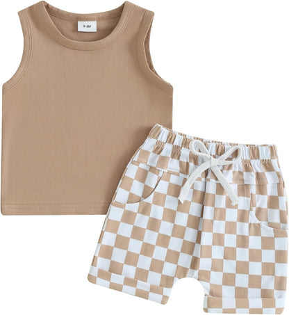 Kupretty Baby Boy Summer Clothes Sleeveless Tank Tops Vest T-Shirt + Casual Shorts Toddler Outfits Set