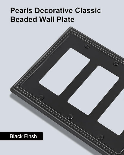 2-Pack Triple Decorator Outlet Cover Plate, Black Pearls Decorative Switch Plates and Outlet Covers, Metal Wall Plates for Electrical Outlets, Receptacle, GFCI Outlet, Dimmer Switch