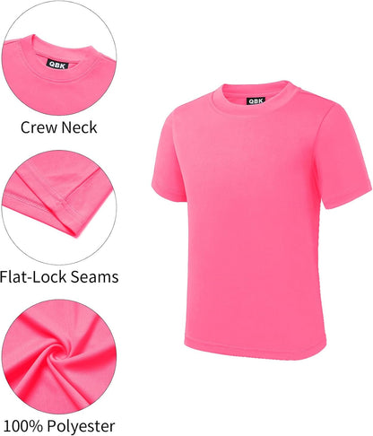 QBK 2T to Youth Neon Shirt Kids UPF 50+ Dry Fit Athletic Short Sleeve Rash Guard T Shirts for Boys Girls Sports Undershirt