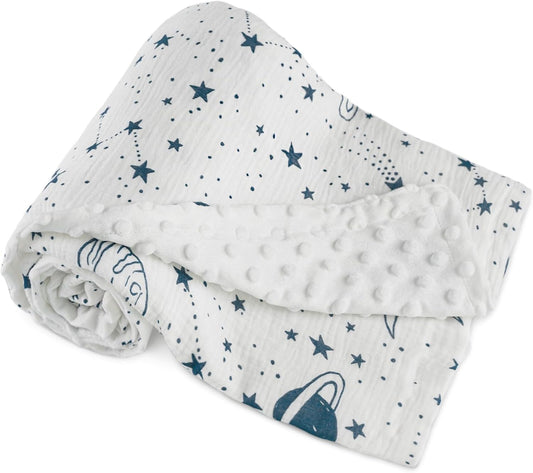 GLLQUEN BABY Blankets for Unisex Boys Girls, Muslin Cotton Front Soft and Breathable, and Dotted Fleece Backing, Printed Bed Nursery Minky Blankets for Toddler Newborn, 30 x 40 inches
