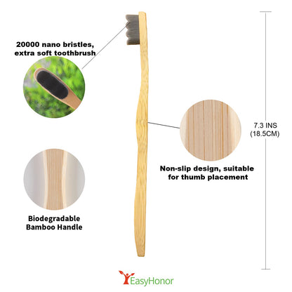 EasyHonor Extra Soft Toothbrush, Natural Bamboo Toothbrush with Micro Fur Ultra Soft 20,000