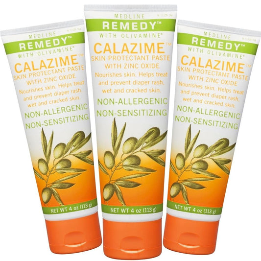 Medline Remedy Olivamine Calazime Skin Protectant Paste Cream, Used with Dry Chapped from Diaper Rash, Incontinence, Dermatitis, Psoriasis, Burns, Bites, White, 4 Oz, 3 Count