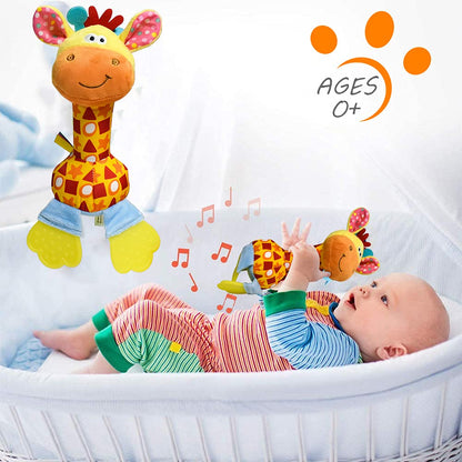 HUADADA Baby Soft Rattles Shaker, Infant Developmental Hand Grip Toys, Sensory Learning Toys with Teether, Sounds for Baby, 3-6-9-12 Months Old