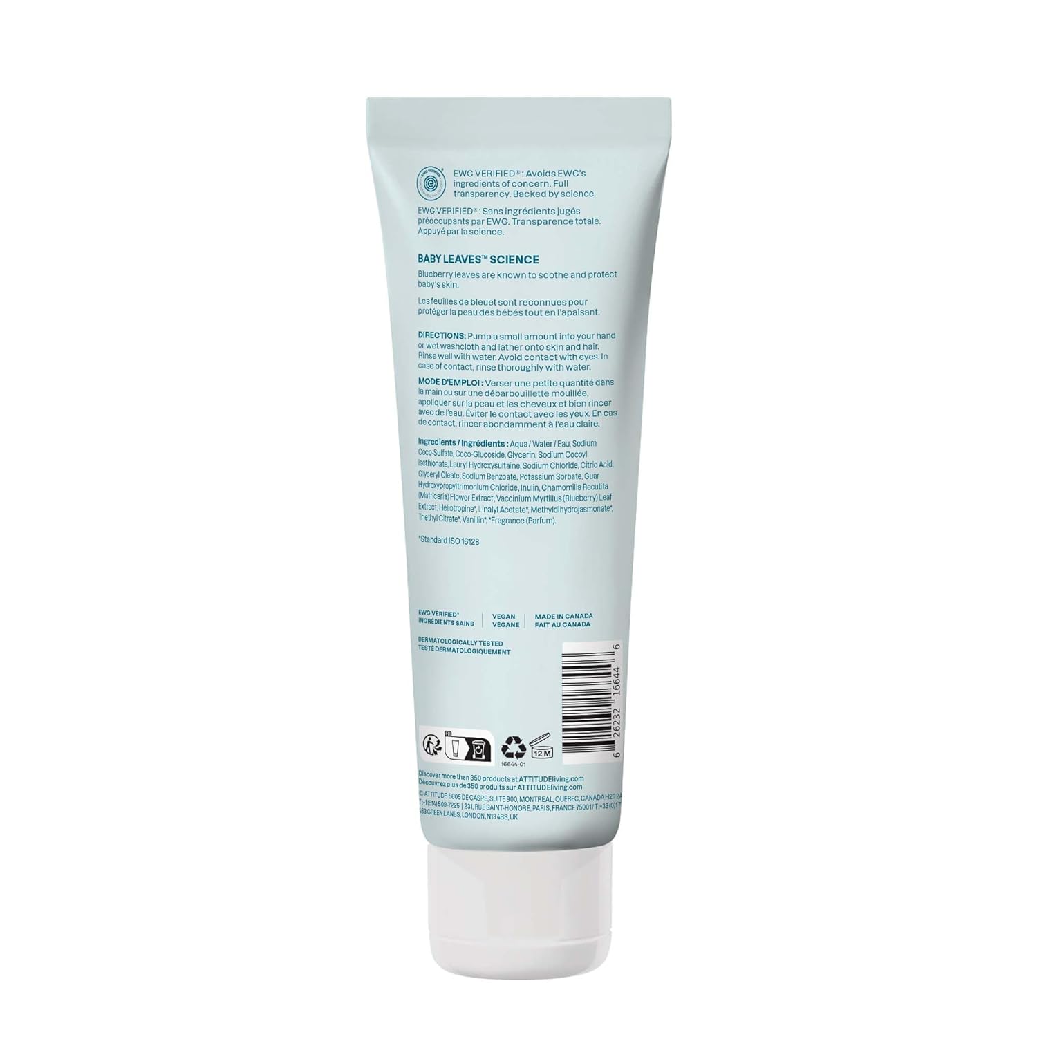 ATTITUDE 2-in-1 Shampoo and Body Wash for Baby, EWG Verified, Dermatologically Tested, Vegan, Good