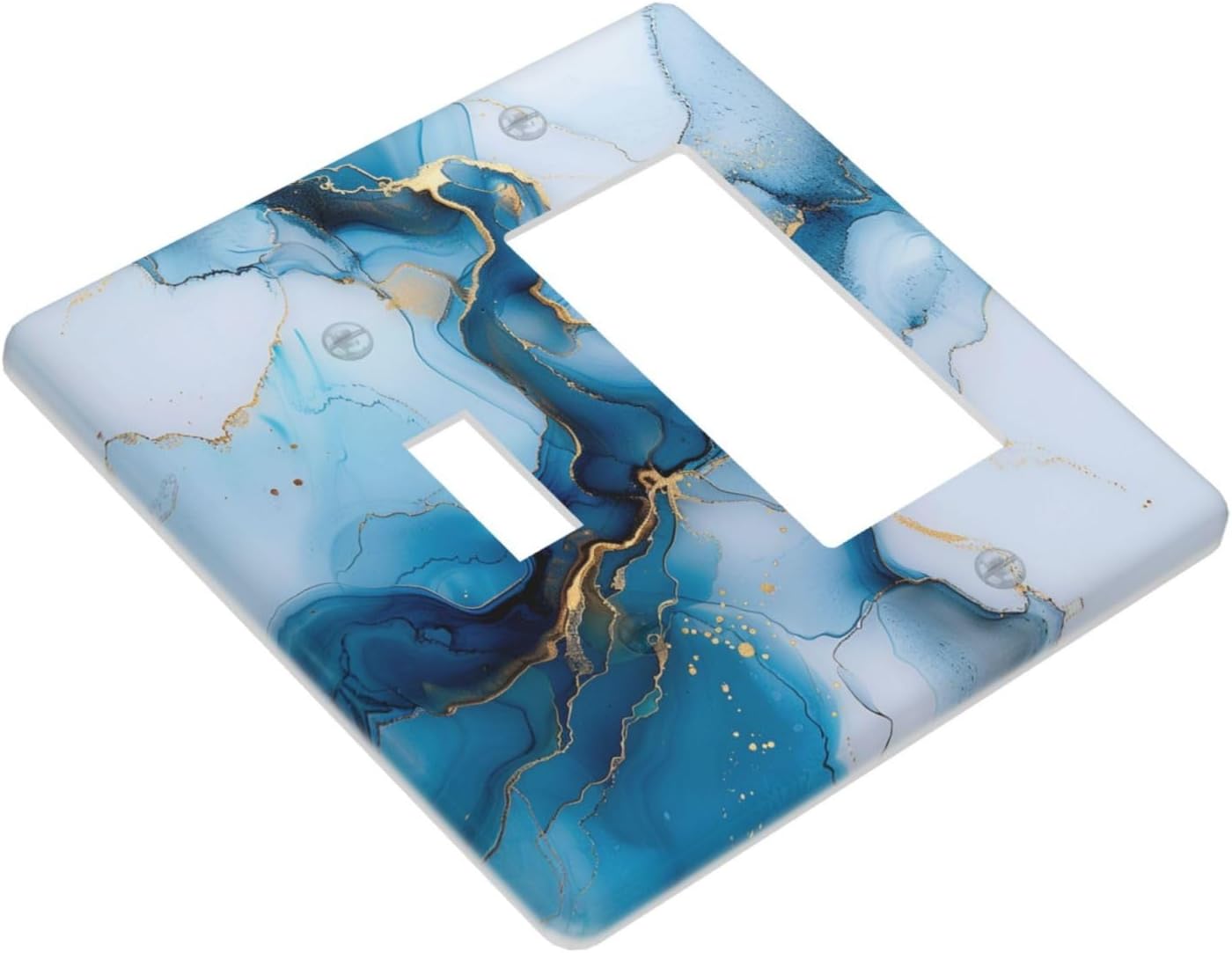 Decorative Outlet Covers Modern Abstract Blue Gold Line Marble 2 Gang 1 Gang Wall Plate Cover Single Toggle Rocker Combo Light Switch Cover Plate Face Plate for Bedroom Home Decor