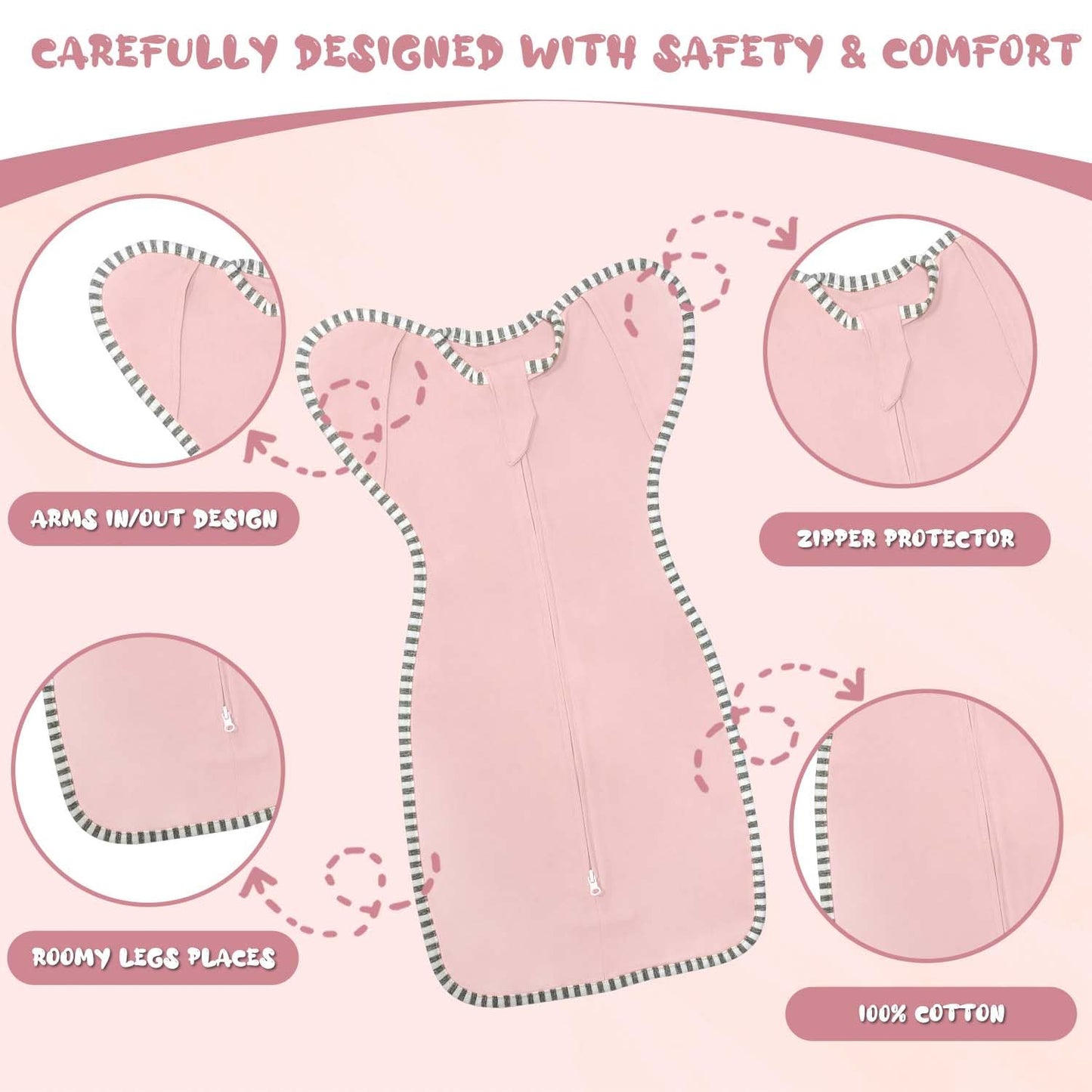 Baby Sleep Swaddles Arms up Swaddle 6-9 Months, Baby Transitional Swaddle Sack with 2-Way Zipper, 2-Pack Arms in/Out 100% Cotton 0.8Tog Transition Sleep Sack for Girl (Large 20-27lbs)