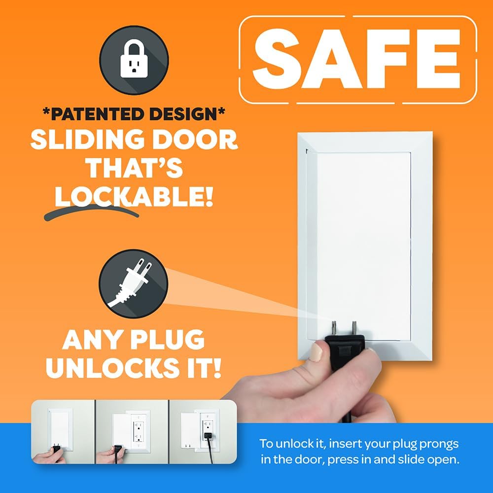 Child Resistant Outlet Cover (2-pack | White) | Duplex Standard Wall Plate | Sliding Door that Locks | Safe & Stylish | Patented Design | Made in the USA | Quick & Easy Installation | Socket Shield