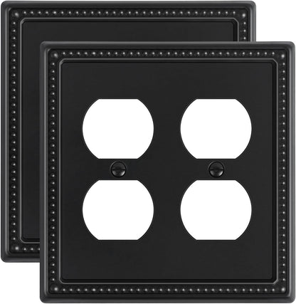2-Pack Double Duplex Outlet Cover, Metal Switch Plates and Outlet Covers, Black Pearls Decorative Wall Plates for Electrical Outlets, 2 Gang Receptacle Cover, Corrosion Resistant