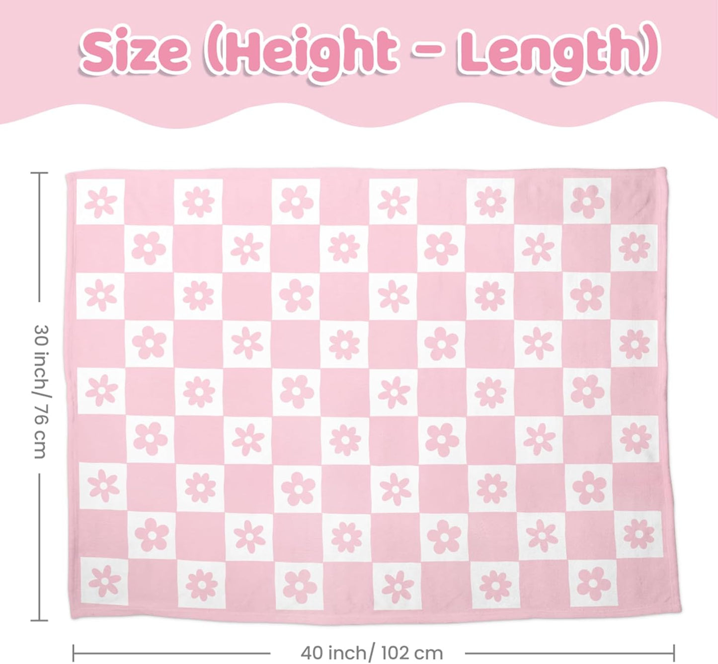 Daisy Minky Baby Blanket 30 x 40 Inches for Girls, Soft Plush Receiving Blanket with Dotted Back