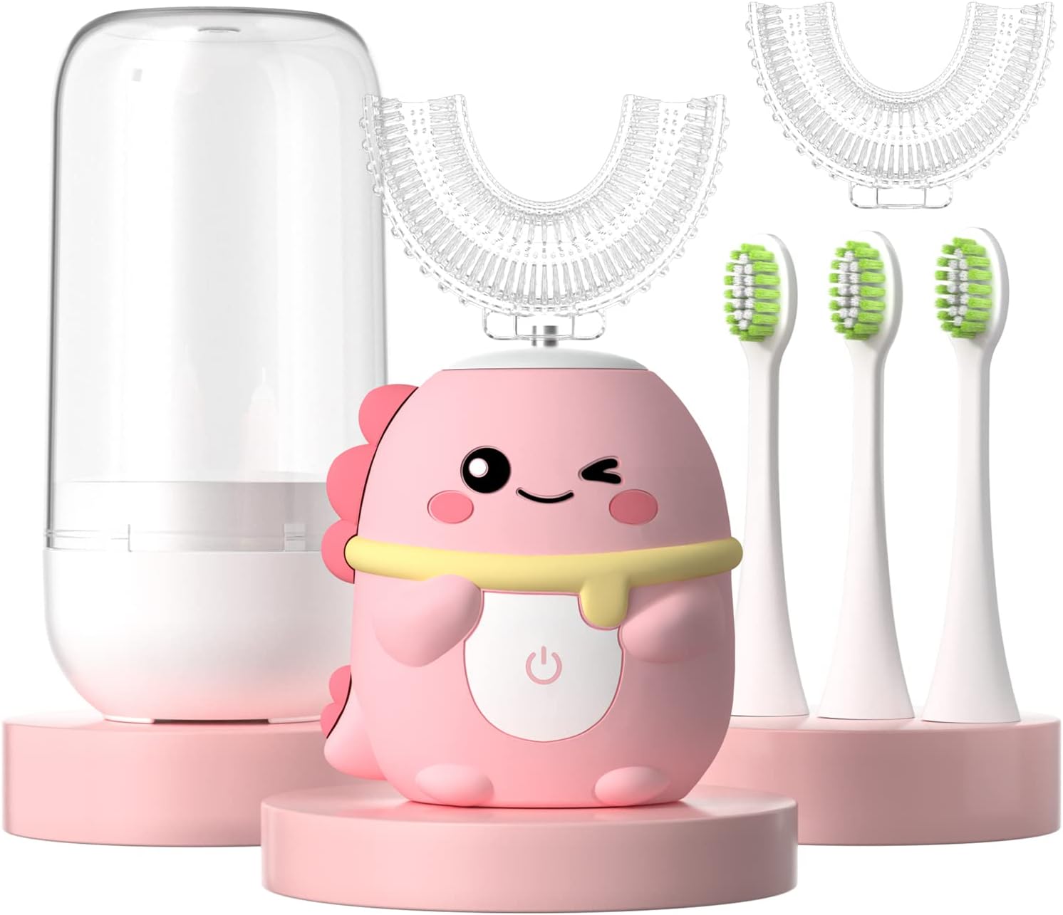 Kids Electric Toothbrush U Shaped Toddler Auto Sonic Toothbrushes with 5 Brush Head,Cartoon